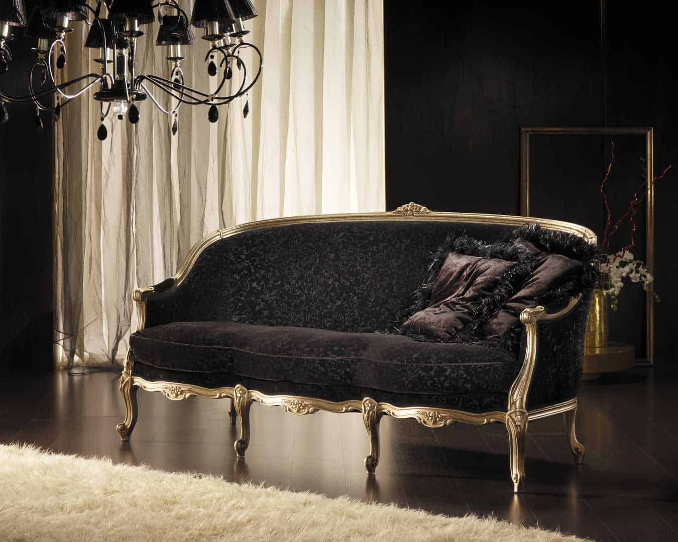 Aramis Italian 3 seater sofa finished in gold leaf