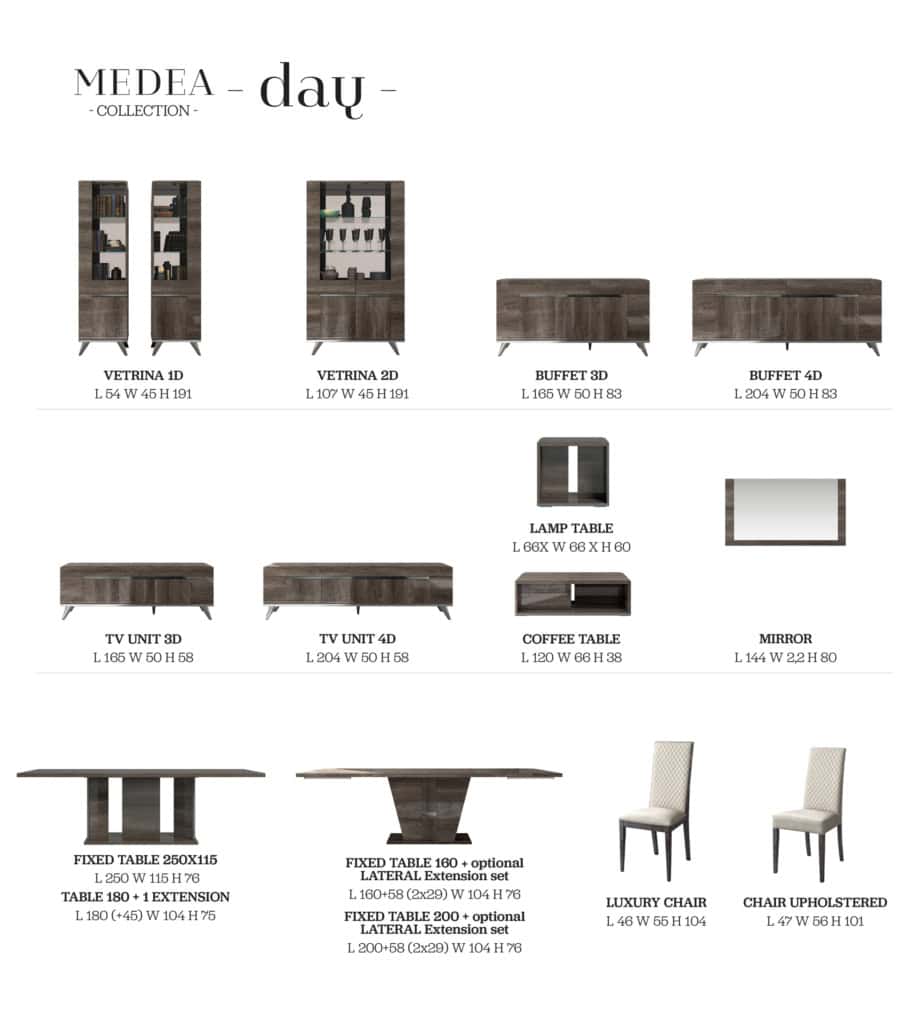 Medea dining room collection technical sheet