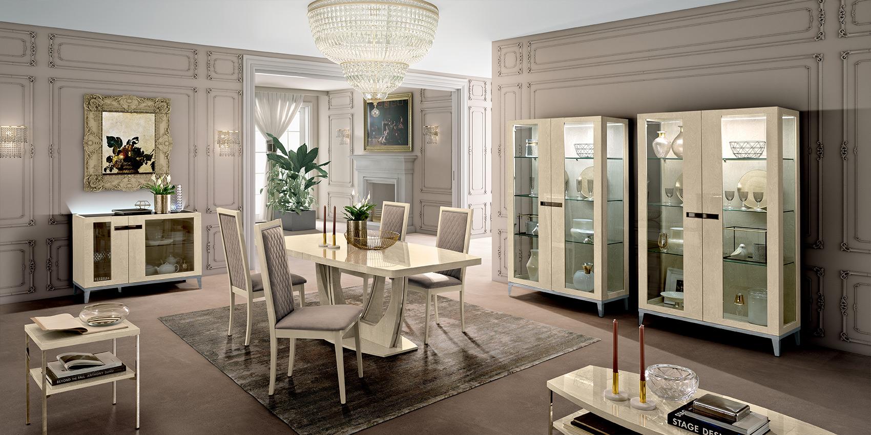 Ambra Italian Dining Room Table Chairs and Display Cabinets