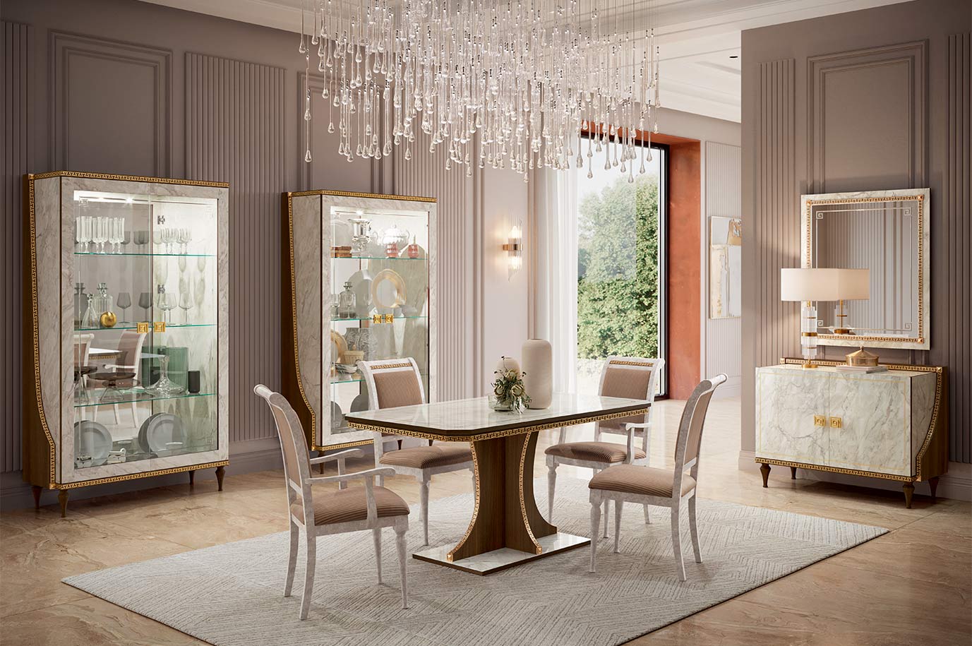 Romantica dining room by Arredoclassic — classic Italian dining set with ornate carved table, upholstered chairs, and gold leaf detailing
