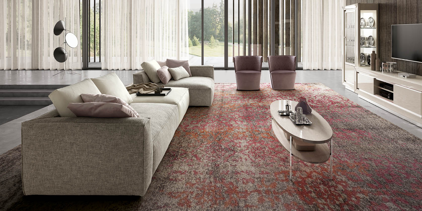 Piuma modular Italian sofa by Camelgroup — cream fabric sectional in a contemporary living room