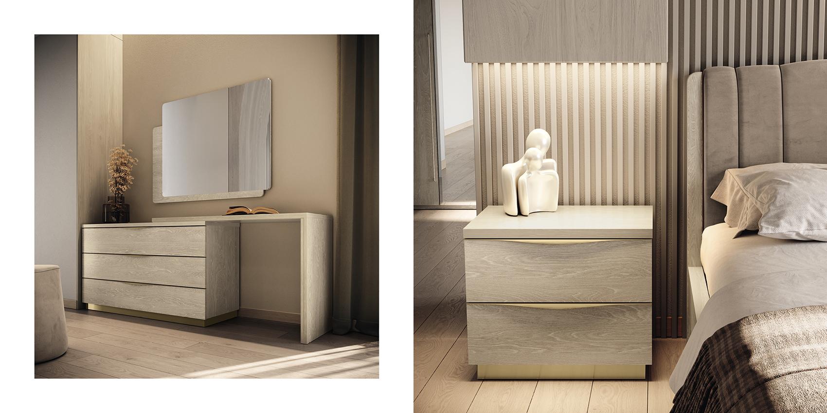 Denali Night Dressing Table Mirror And Bedside Table Detail