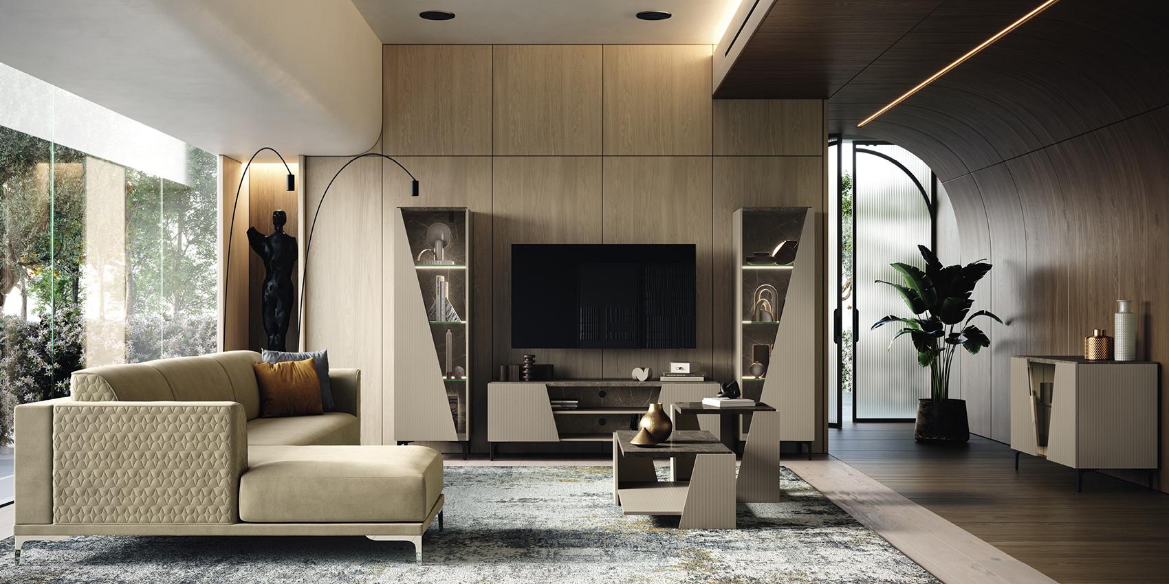 Fidia Italian Living Room Wall Unit TV Unit Setup