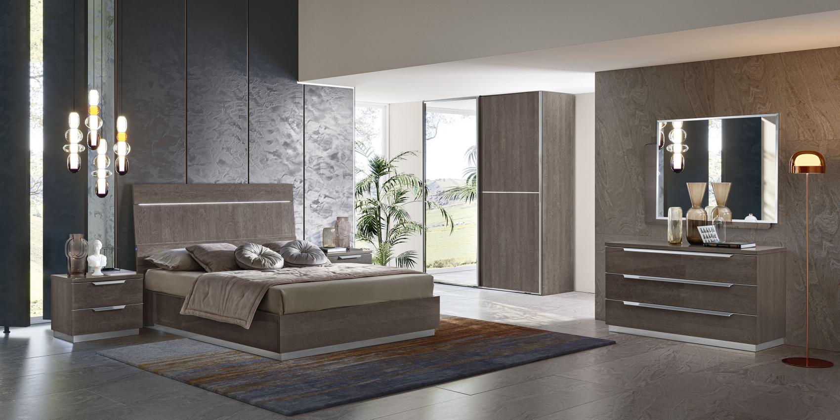 Kroma Italian Bedroom Bed Wardrobe Chest Grey Oak Finish Wide