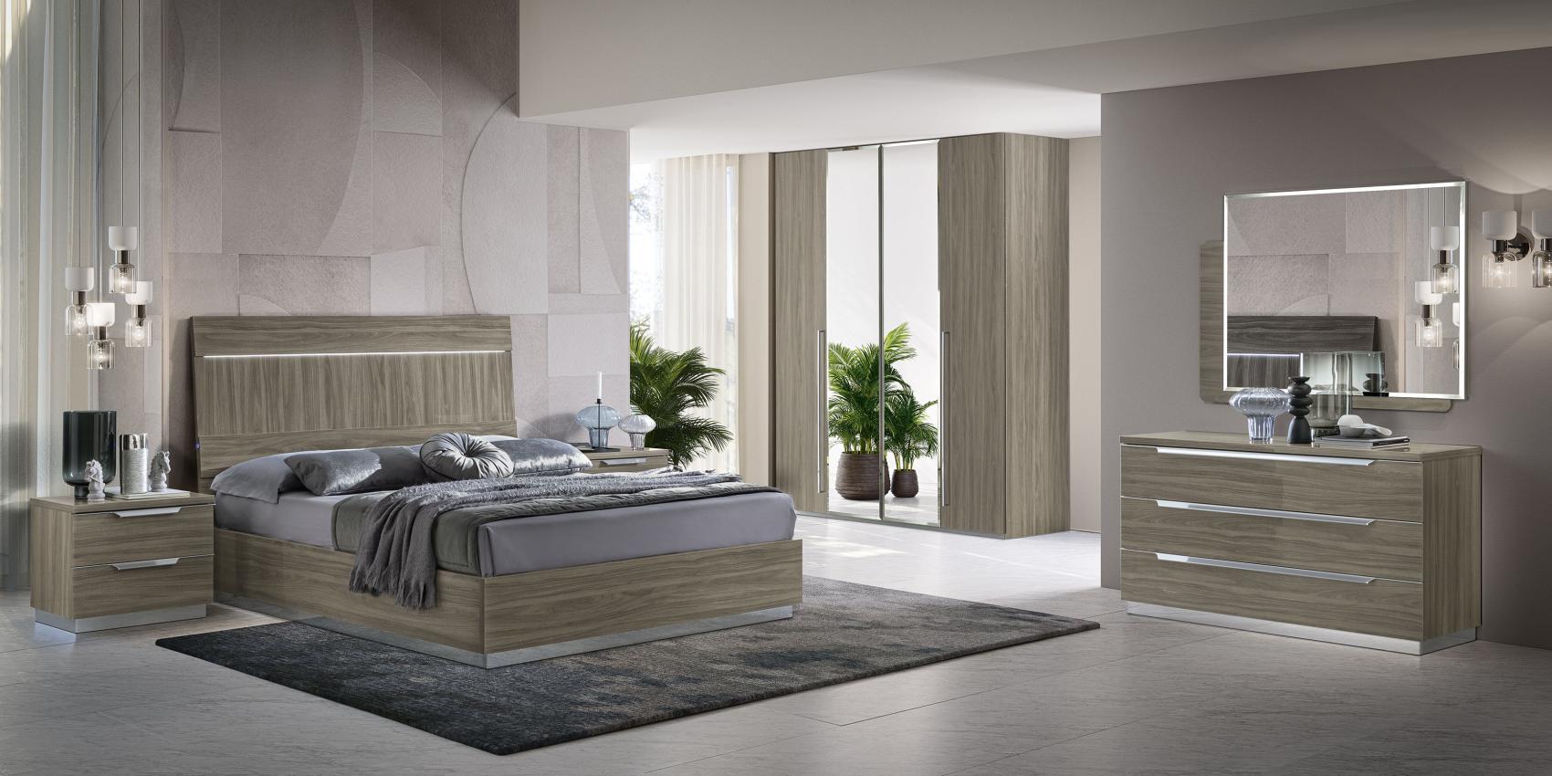 Kroma Italian Bedroom Led Headboard Wardrobe Chest Complete Wide