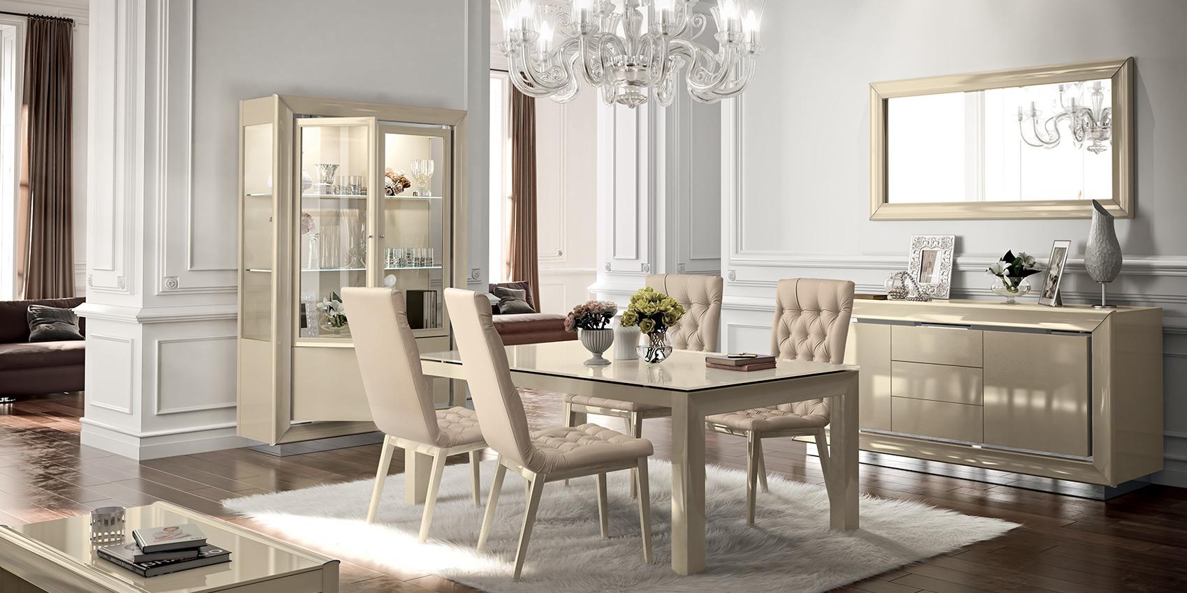 La Star Dama Bianca Ivory Dining Table Tufted Chairs Display Cabinet Complete Set Wide