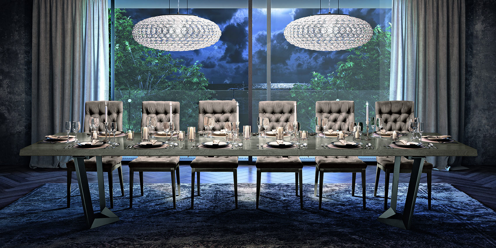 Modum Elite dining room by Status Italia — contemporary Italian extending dining table with upholstered chairs