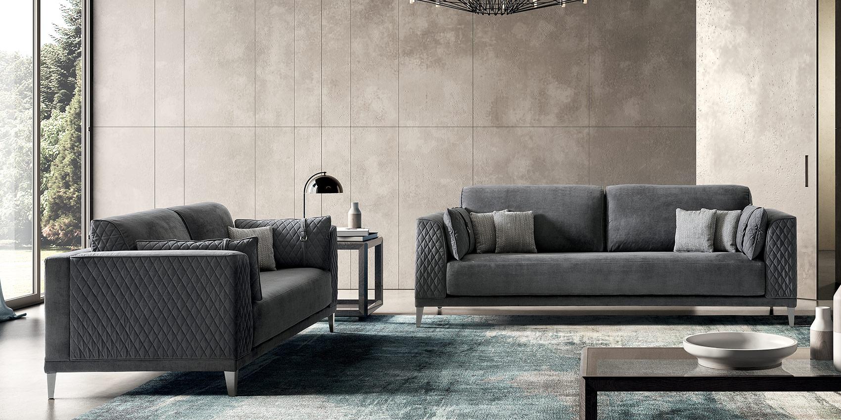 Mood Italian Sofa Diamond Quilted Three Seater Armchair Grey Wide