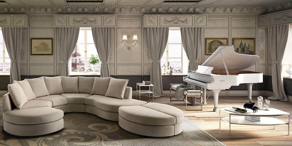 New York Italian sofa in a cream modular corner configuration in a large period room