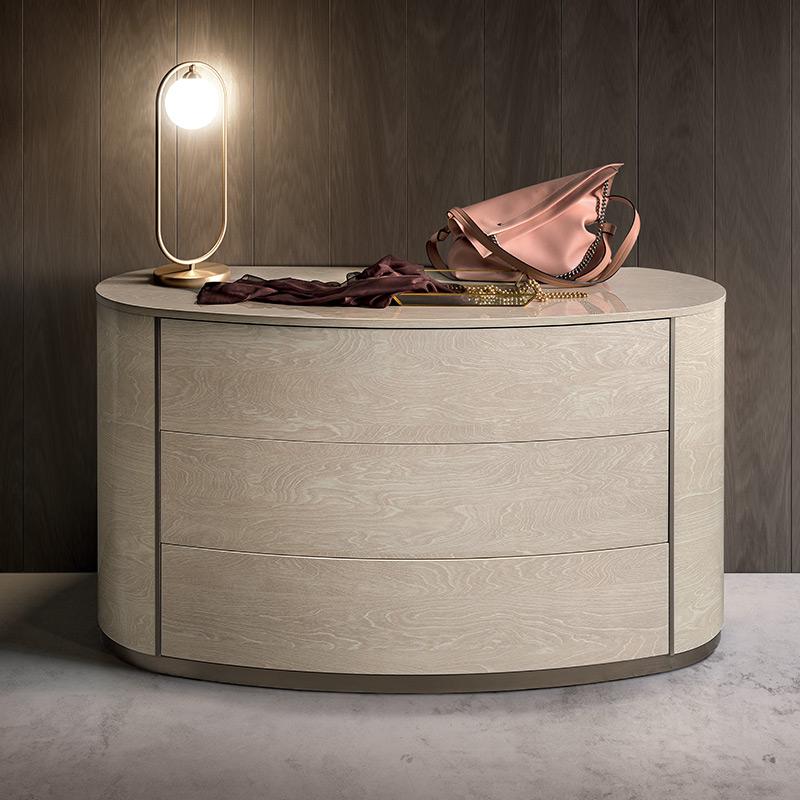 Round Oval Chest Of Drawers Silver Birch Finish Detail