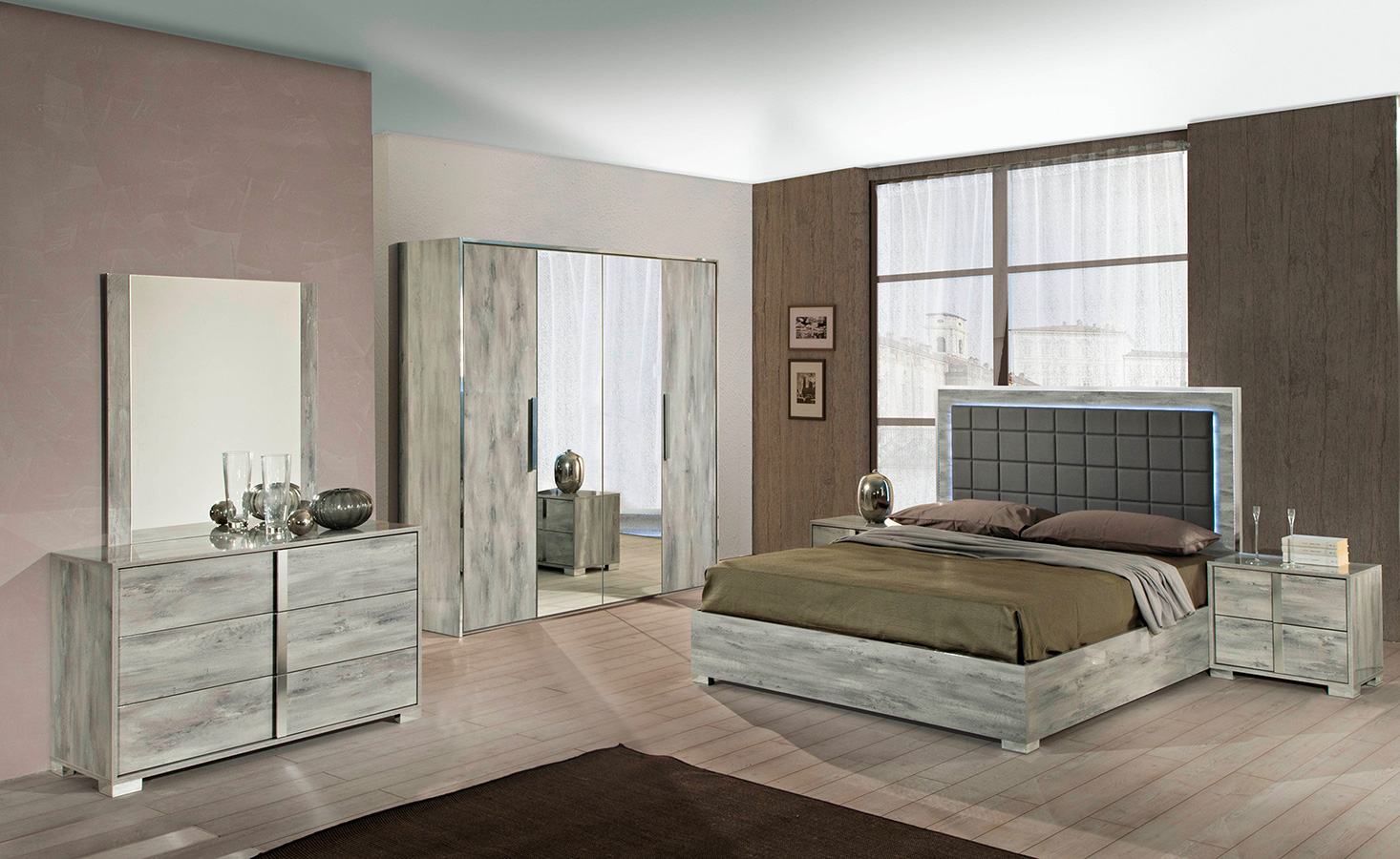 Serena Light Grey Italian Bedroom Furniture Gallery Image 1