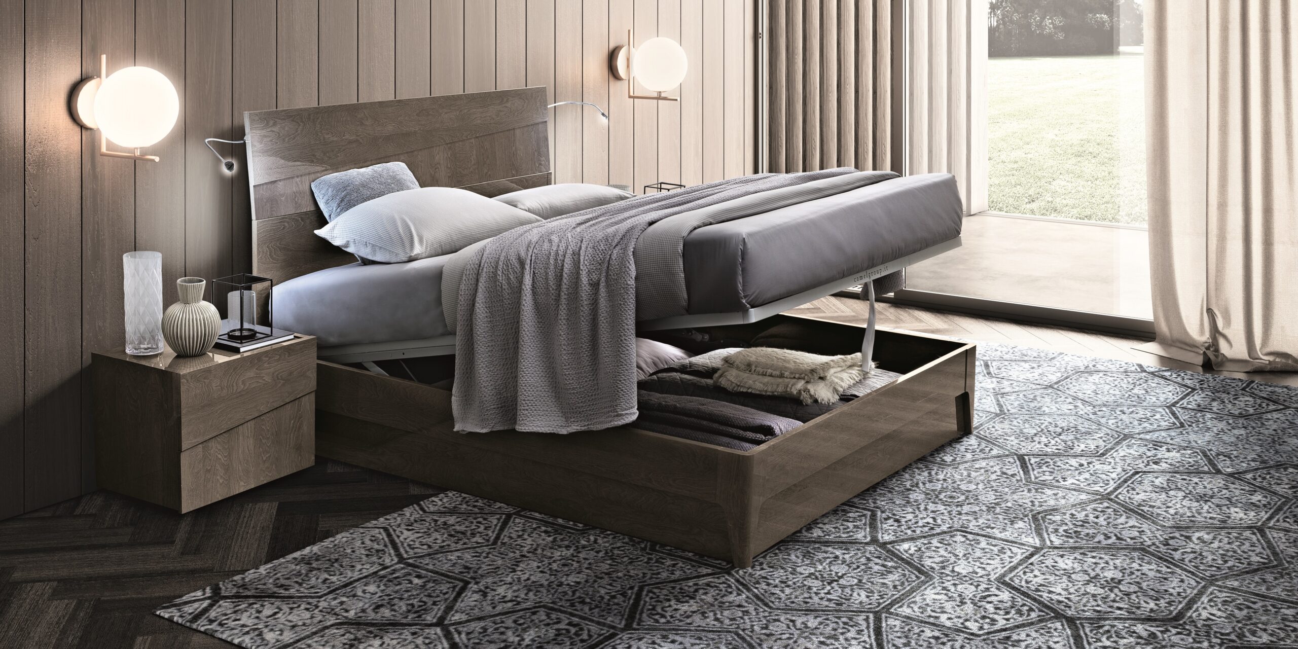 Tekno Bed Ottoman Lift Storage Base Open Bedside Table Room View