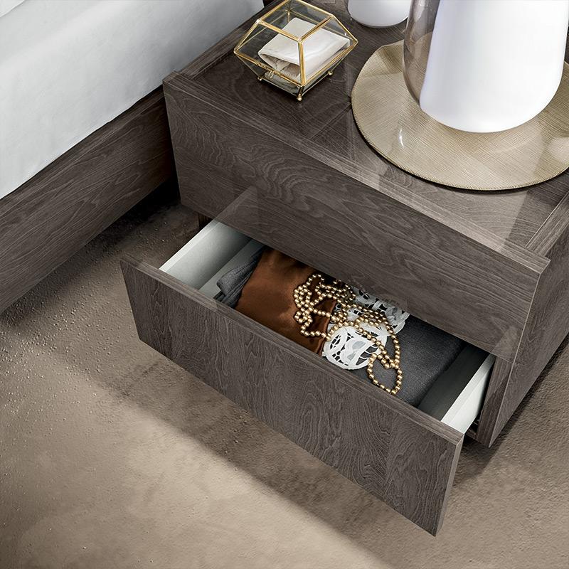 Tekno Bedside Table Silver Birch Open Drawer Aerial View