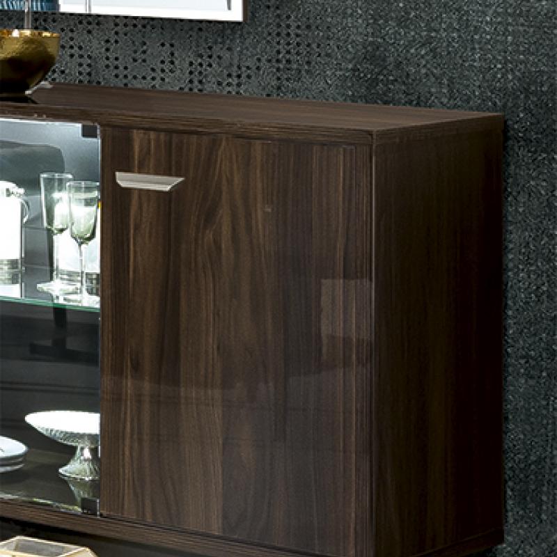 Volare Nickel Display Cabinet Door Elm Veneer Close Up