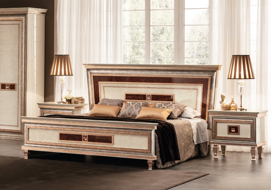 Dolce Vita Italian bedroom bed and nightstands, crafted by Arredoclassic.