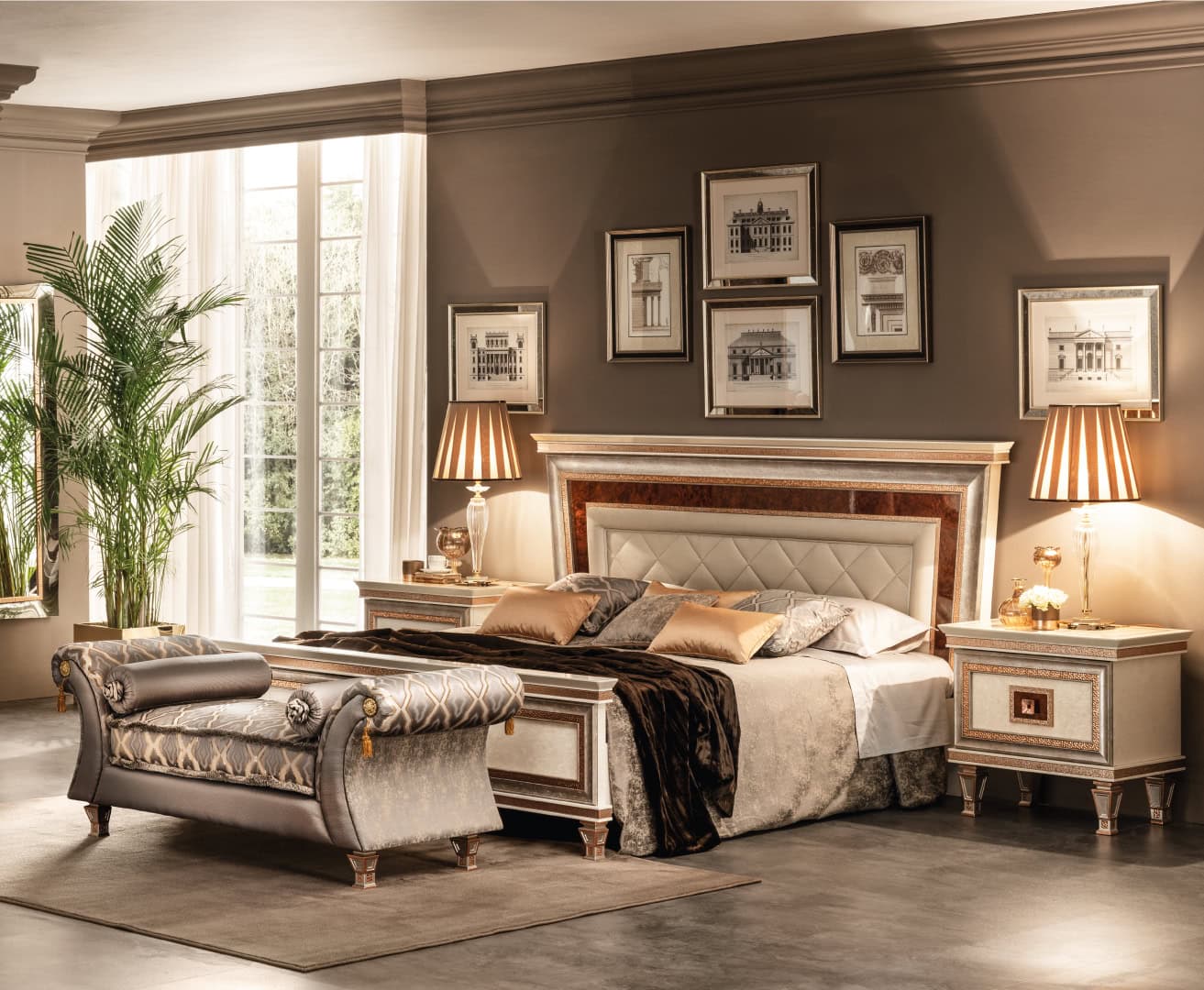 Dolce Vita Italian bedroom bed and nightstands, crafted by Arredoclassic.