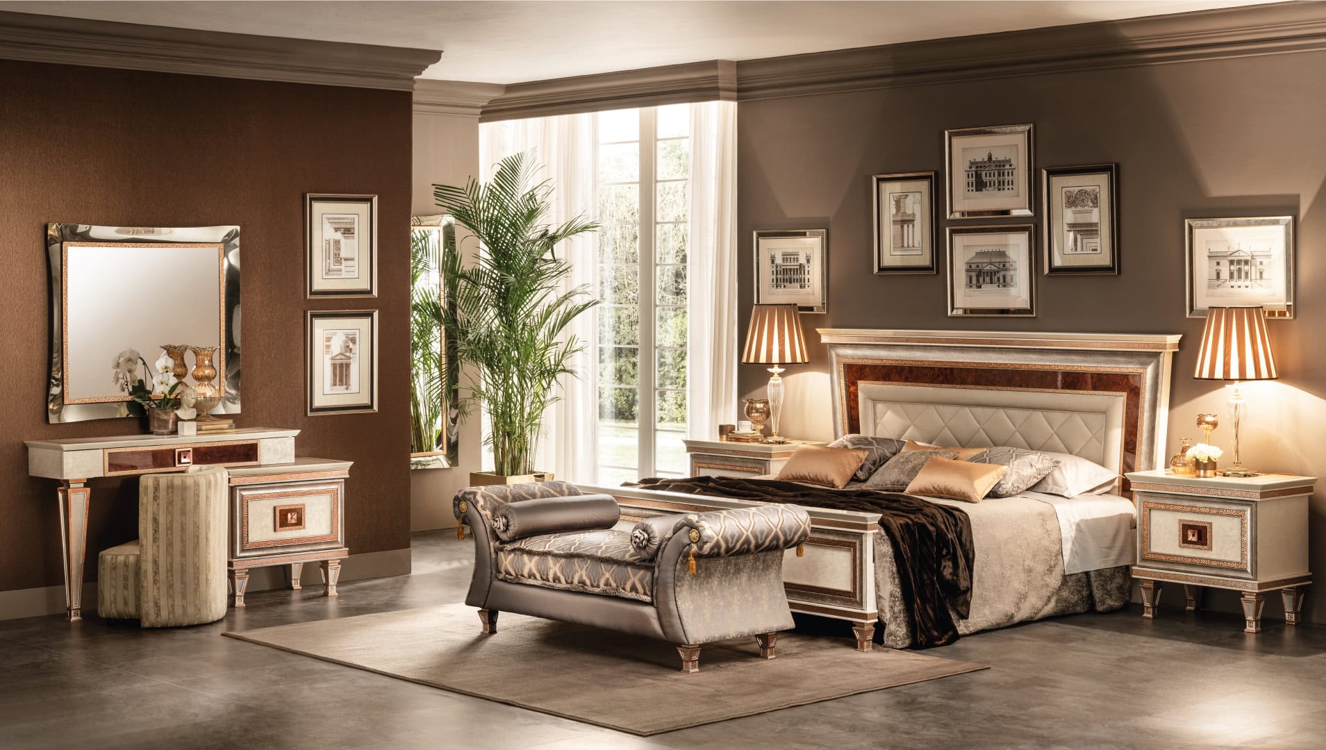Dolce Vita Italian bedroom bed with nightstands, crafted by Arredoclassic.