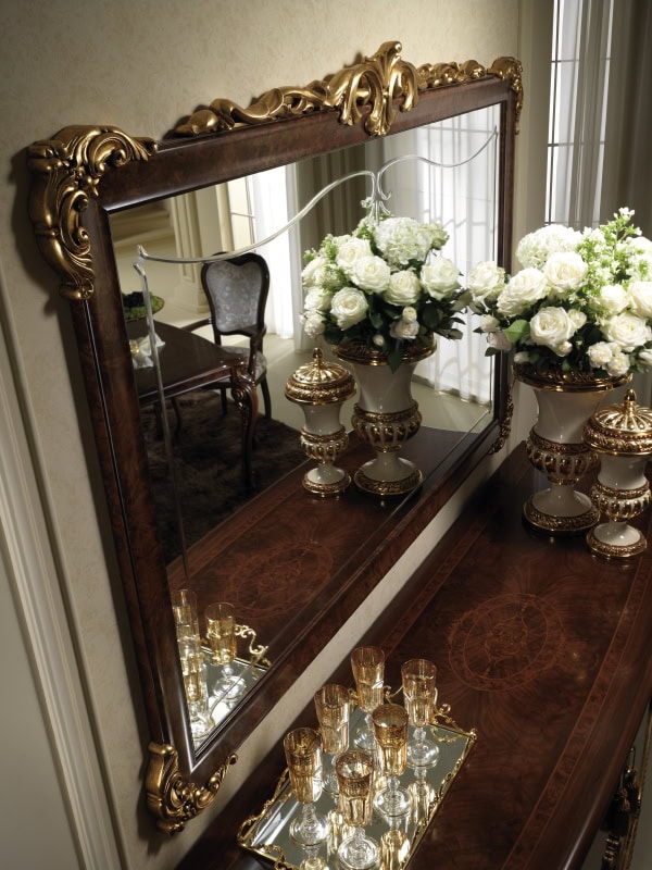 Donatello Italian bedroom sideboard and mirror, crafted by Arredoclassic.