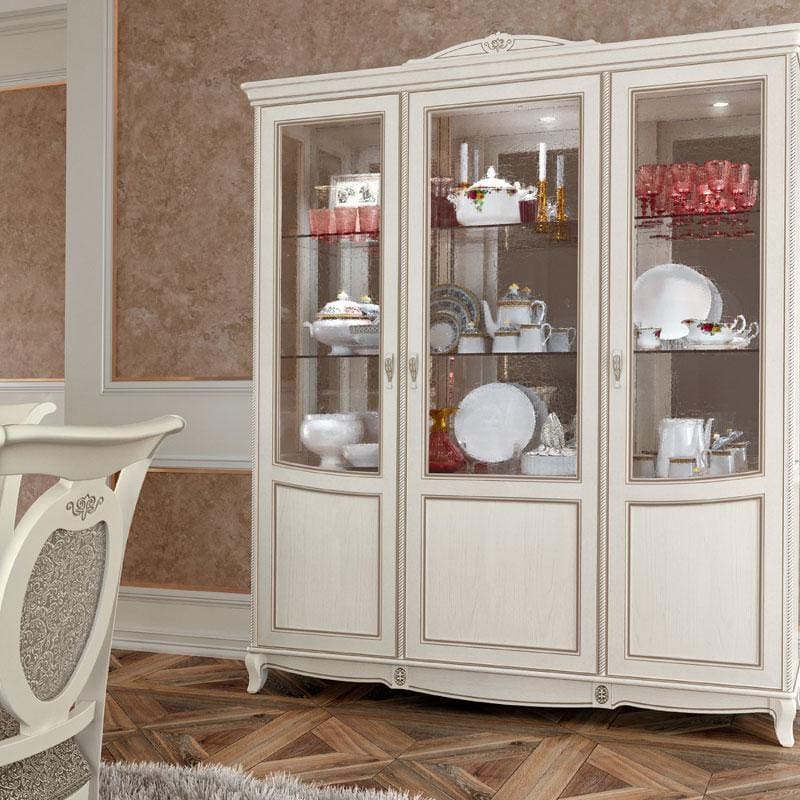Carved sideboard buffet with drawer and door storage in a hand-painted ivory lacquer by Camelgroup.