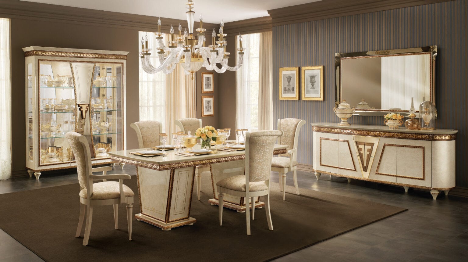 Fantasia Italian dining room dining table with chairs, crafted by Arredoclassic.
