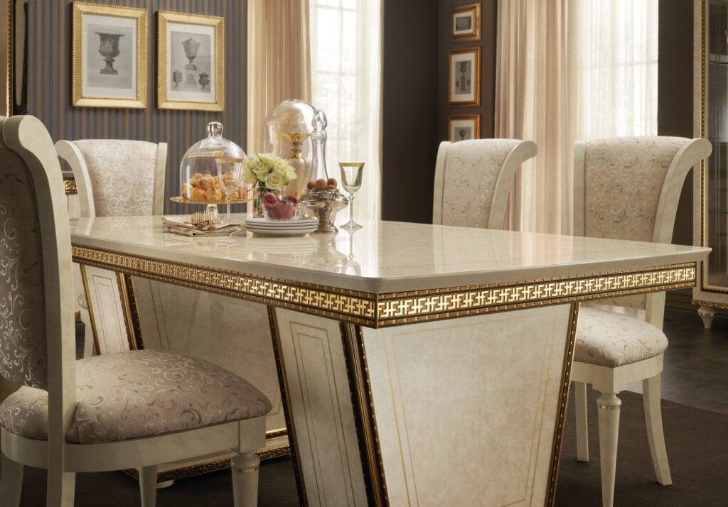 Fantasia Italian dining room dining table and chairs, crafted by Arredoclassic.