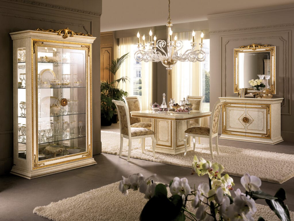 Leonardo Italian dining room dining table with chairs, crafted by Arredoclassic.
