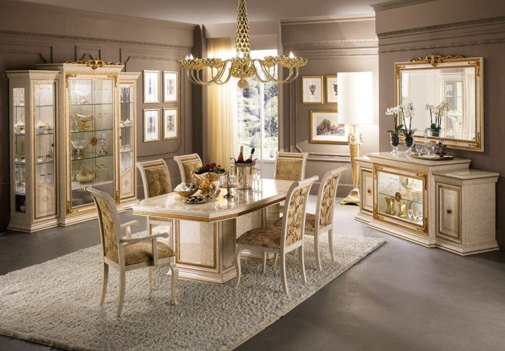Leonardo Italian dining room dining table with chairs, crafted by Arredoclassic.