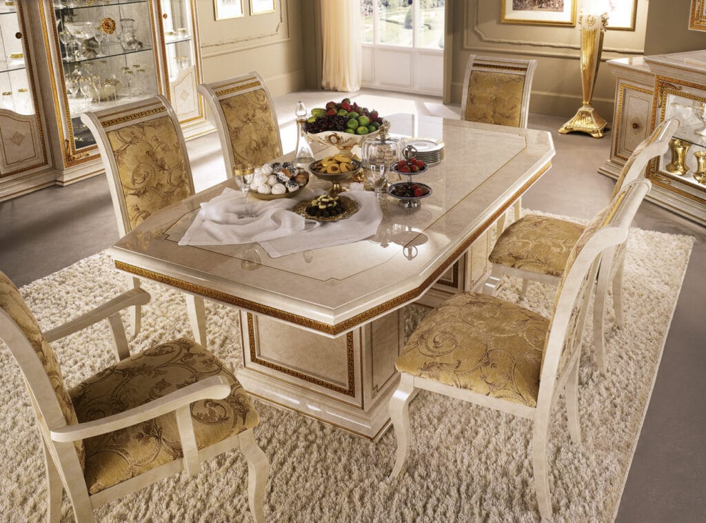 Leonardo Italian dining room dining table with chairs, crafted by Arredoclassic.