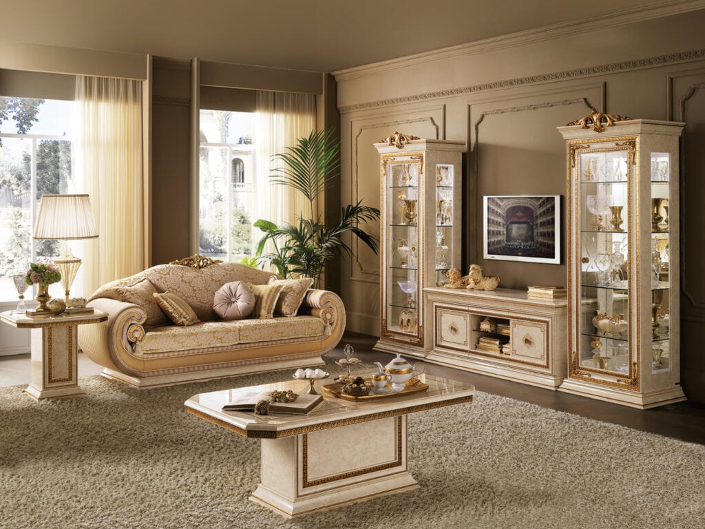 Leonardo Italian living room sofa and coffee table, crafted by Arredoclassic.