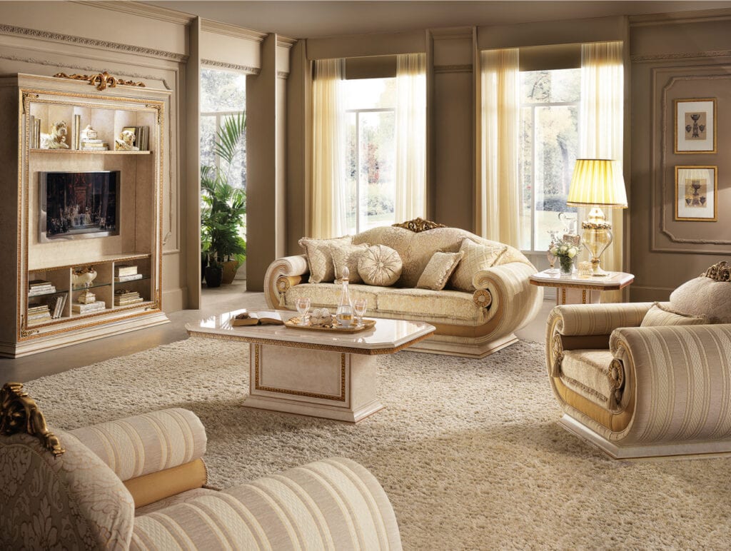 Leonardo Italian living room sofa and coffee table, crafted by Arredoclassic.
