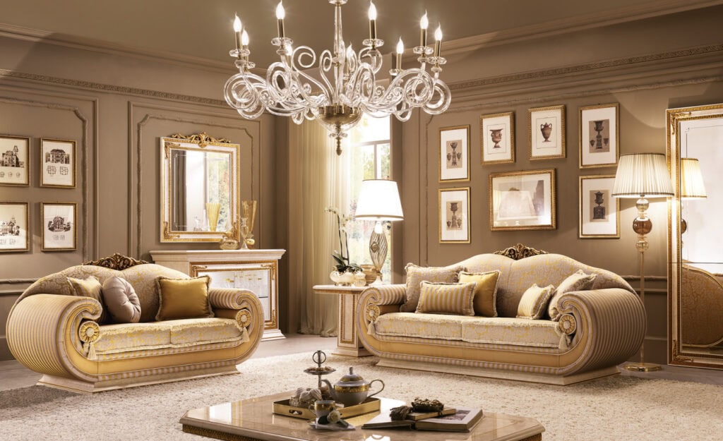 Leonardo Italian living room sofa and coffee table, crafted by Arredoclassic.