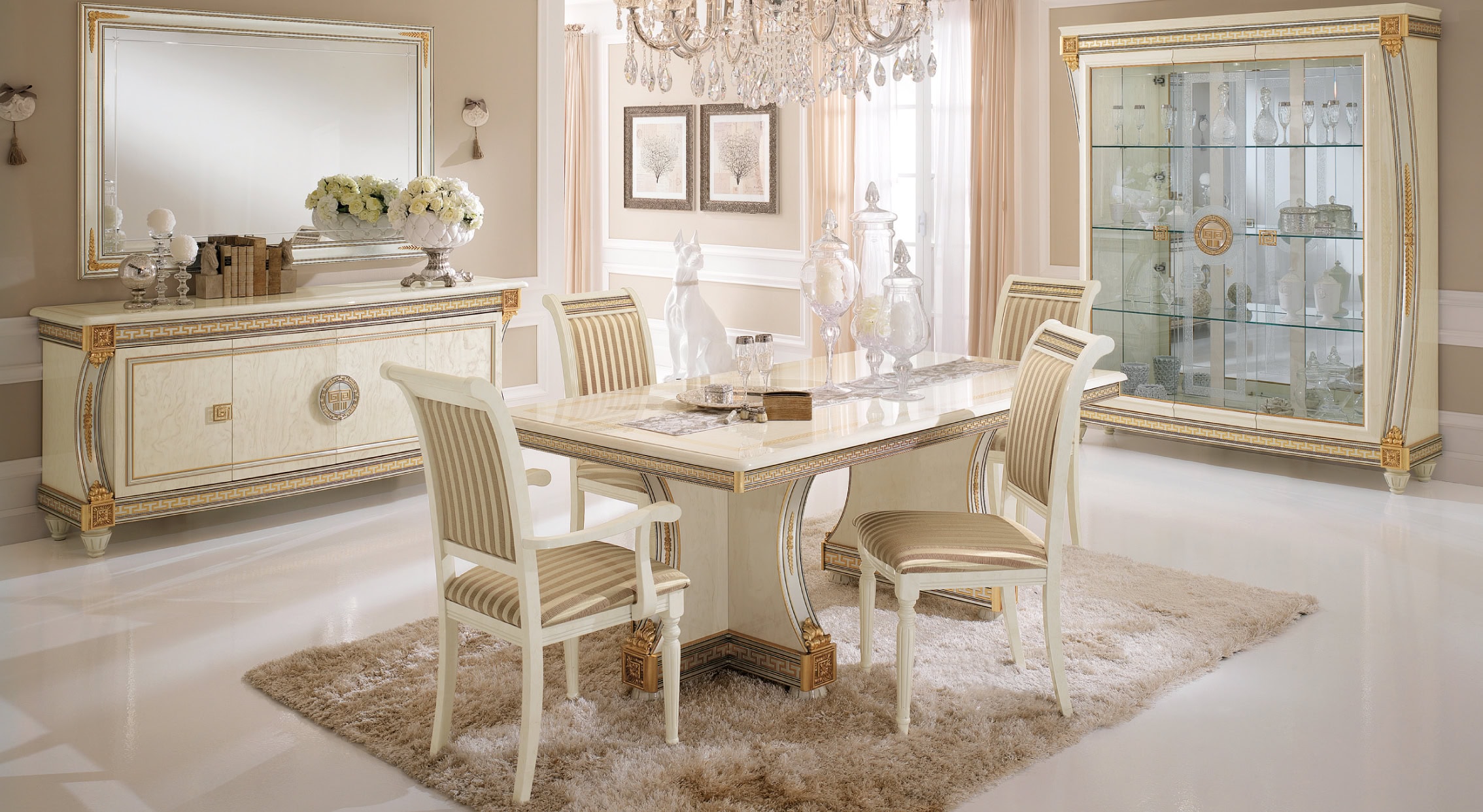 Liberty Italian dining room dining table with chairs, crafted by Arredoclassic.