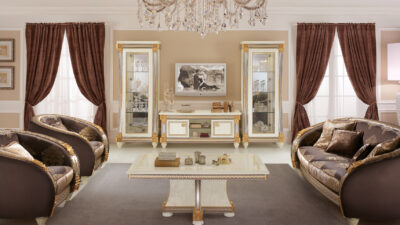 Liberty Italian living room dining table and chairs, crafted by Arredoclassic.