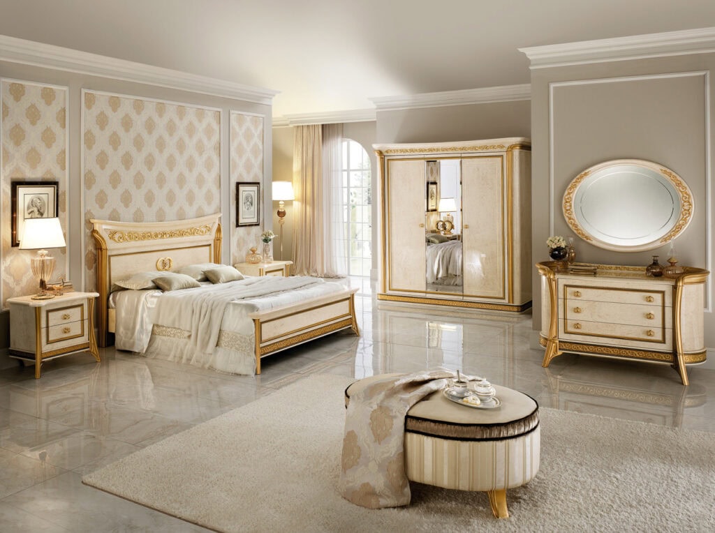 Melodia Italian bedroom bed wardrobe dresser, crafted by Arredoclassic.