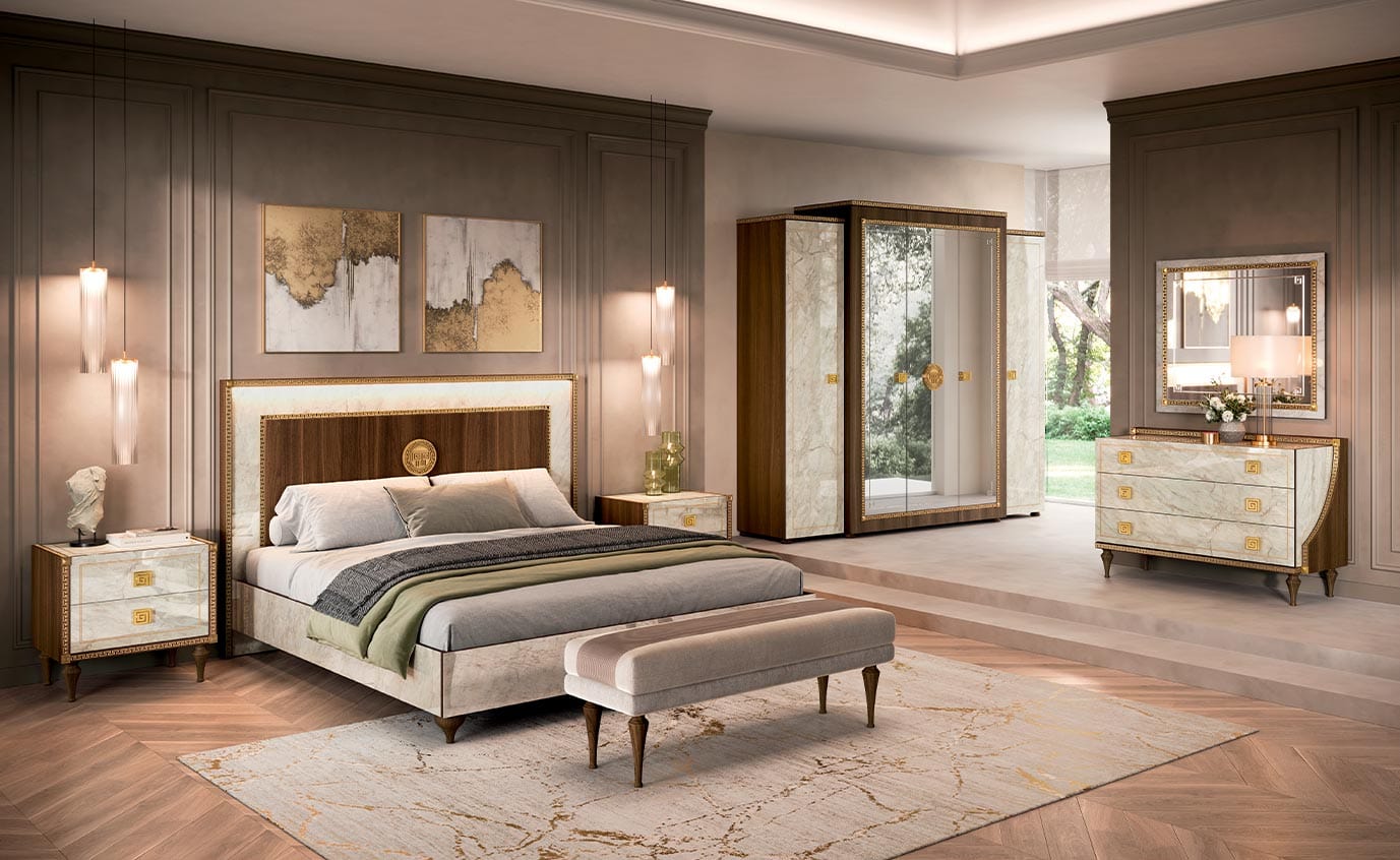 Romantica Italian bedroom bed and wardrobe, crafted by Arredoclassic.