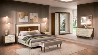 Romantica Italian bedroom bed and wardrobe, crafted by Arredoclassic.