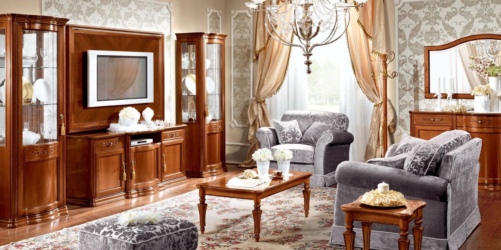 Torriani Italian living room by New Trend Concepts - warm neutral living room with sofa, coffee table and soft layered seating