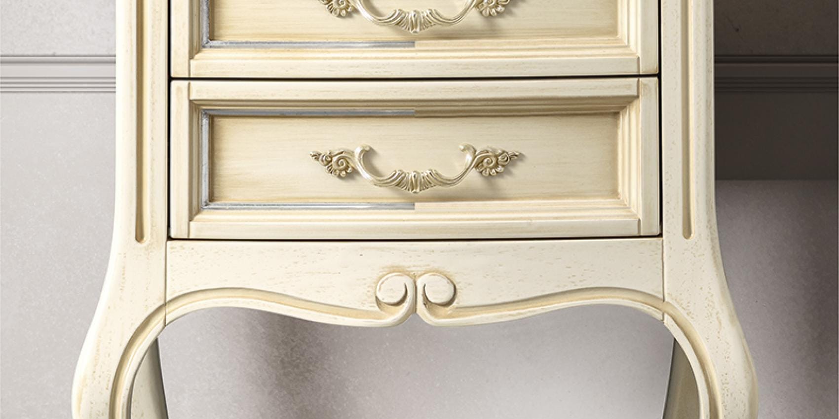 Verdi classic nightstand by Camelgroup in cream finish with silver highlights.